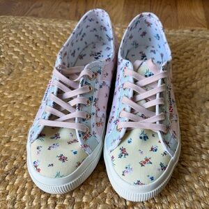 Superga White Canvas Sneakers with Multicolor Floral Print, Size 7.5 (38) New!
